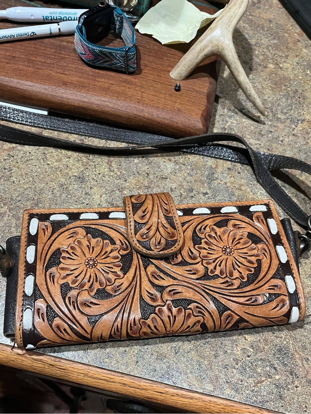 Tooled leather purse